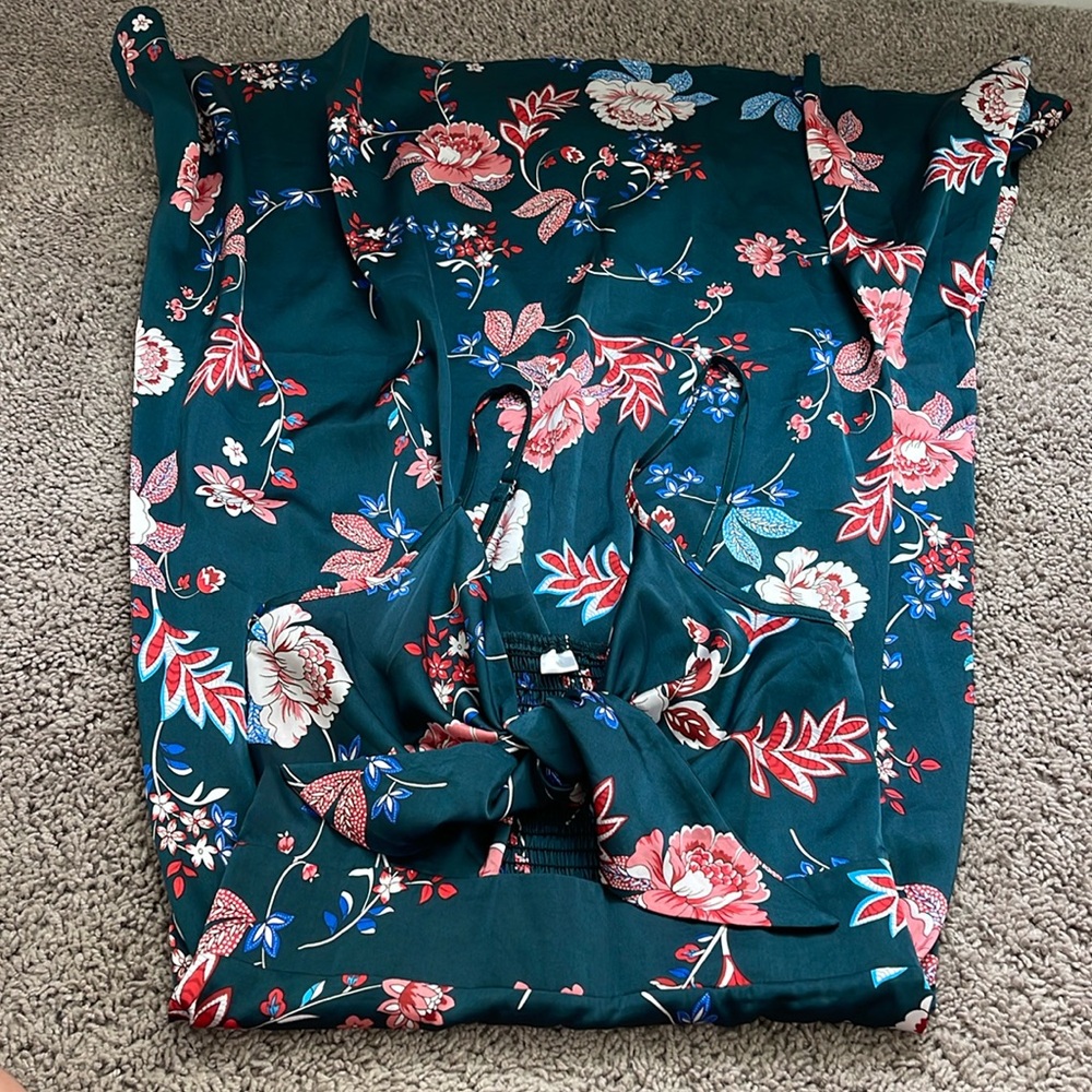 dark green flower dress- with slit on side